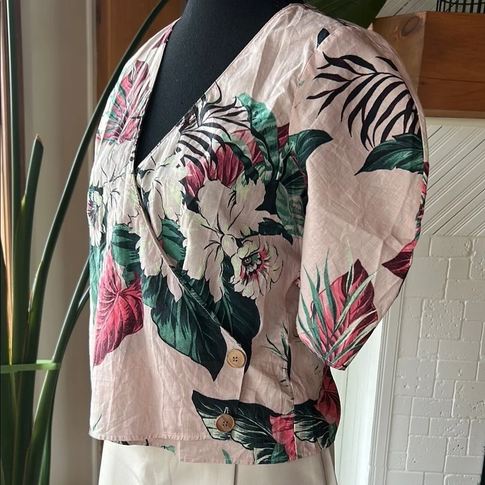 Zara Pink Linen Blend Wrap Blouse - Picture 4 of 11